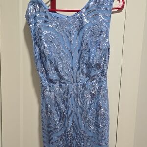 Elegant Blue Sequin Prom Dress